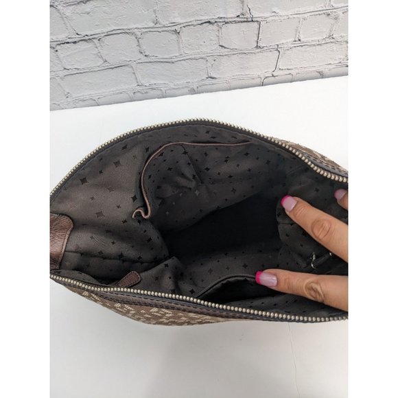 Fossil Maddox Jacquard Brown Geometric Pattern Leather Bucket Bag - Picture 12 of 16